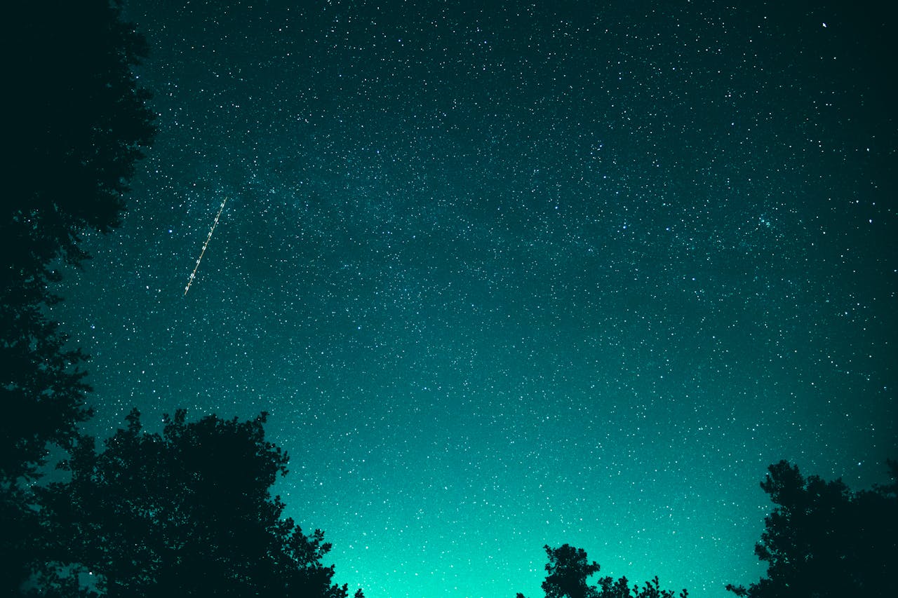 Mastering the First Impression: Your intriguing post title goes here Captivating starry night sky featuring a shooting star against a teal background, framed by silhouetted trees.